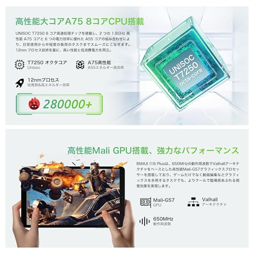 【タブレット 8インチ Wi-Fi/SIM通話モデル】Bmax I8 Plus Android15 タブレット、16GB+128GB+1TB拡張、8コアCPU T7250 、90Hz高刷新率8.7インチ Tablet、4G LTE+GPS搭載、6000mAh+Type-C充電、Widevine L1対応+無線投影、5GWiFi+BT5.2+OTG、顔認識+画面分割+児童保護+FMラジオ 中間 画像