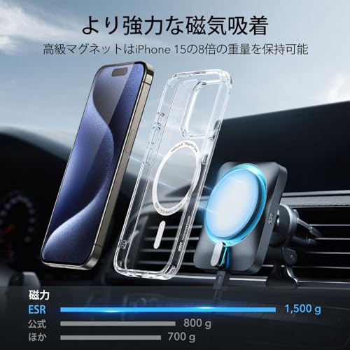 【米軍MIL規格・Magsafe対応】ESR iPhone 15 Pro ケース ワイヤレス充電対応 耐衝撃 いphone15pro ケース 傷防止 黄変防止 iPhone 15 Pro用 アイフォン 15 プロ対応 磁気 スマホケース Classicシリーズ（クリア） 中間 画像