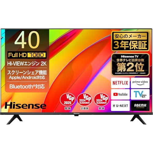ハイセンス 40V型 40E4N フルハイビジョン 液晶 テレビ ネット動画 ダブルチューナー 外付けHDD 裏番組録画 Alexa ゲームモード AirPlay2 Bluetooth 3年保証 2024年モデル 画像1