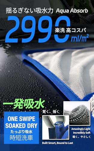 SHSCLY マイクロファイバー 洗車 タオル 超吸水 クロス 厚手 コンパクトサイズ 絞りながら使用可能 (グレー 青縁 30x40cm 3枚入り) 中間 画像