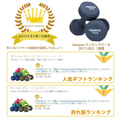 PROIRON ダンベル 7kg 2個セット ダンベルセット 7キロソフトコーティングで [筋力トレーニング 筋トレ シェイプアップ 鉄アレイ 鉄アレー] (7kgx 2) 最後 画像