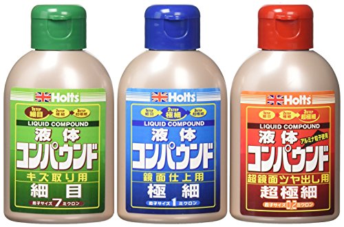 【おすすめ3点セット】ホルツ 液体コンパウンド リキッドコンパウンドミニセット 細目・極細・超極細3本セット & マイクロファイバークロス & コンパウンド用スポンジ 最後 画像