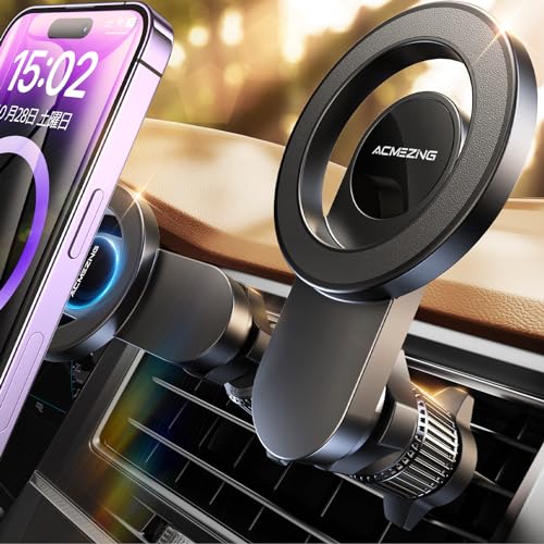 スマホホルダー 車 マグネット ACMEZING 車 スマホスタンド【史上最強の磁力&強化金属フック】magsafe 車載 カー用品 22つN55磁石 超強磁力 エアコン 吹き出し口 二重360°調整 片手操作 0.1秒吸着 車用スマホホルダー 電波干渉なし マグセーフ 安定性アップ 携帯スタンド 落下防止 車用品 便利グッズ 人気 iPhone/Android4-7インチ多機種と多車種が対応 1枚目 画像