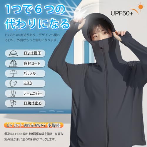 [Goodfeel] ラッシュガード レディース UVカットパーカー 接触冷感 夏 ラッシュパーカー 長袖 フード付き UPF50+ 日焼け対策ウェア アウター 軽量 通気性 体型カバー 中間 画像