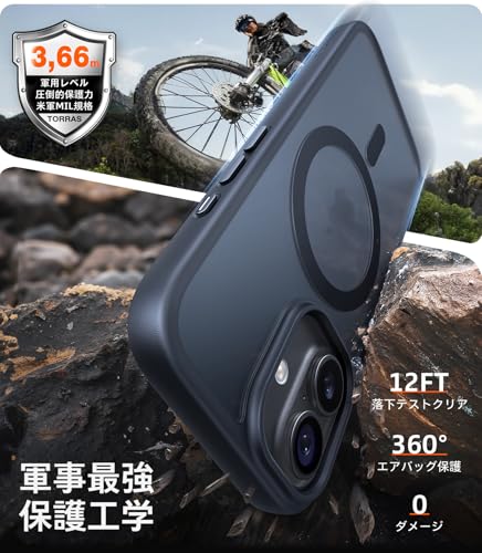 TORRAS iPhone 17 用ケース 【米軍進化耐衝撃・高性能Magsafe対応】指紋防止 黄変防止 米軍保護工学 マグネット搭載 衝撃吸収 頑丈 カメラコントロールボタン付き ストラップホール 半透明 Guardian-Mag ブラック 中間 画像