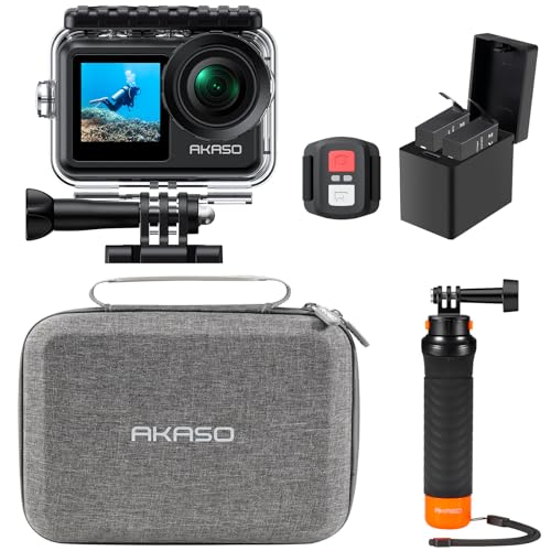 AKASO Brave 7 LE アクションカメラ 4K60fps 20MP IPX7本機防水 40M防水 水中カメラ 六軸手ぶれ補正 アクションカム デュアルカラー タッチパネル式 タイムラプス WiFi/Type-C外部マイク対応 1350mAhバッテリー2個 リモコン付き フローティングハンと収納付き 画像1