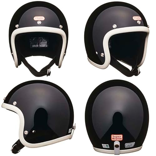 TT&CO. バイク ヘルメット ジェットヘルメット スーパーマグナム ブラック&アイボリートリム [日本人仕様に作ったスリムシェイプ] FREE: 57-58cm PSC/SG/DOT規格 ハーレー アメリカン 脱着式専用内装 最後 画像