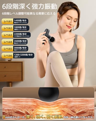 筋膜リリースガン (整体院長監修) ハンディガン AI自適応モード付き LIHILIS (業界最強 小型軽量筋膜ガン) きんまくリリース電動ガン 6段階超強力振動 静音 340g超軽量 Type-C急速充電 4000mAh大容量 筋膜はがし 全身リフレッシュ道具 豪華収納ケース&収納袋&日本語取扱説明書付き 誕生日プレゼント父の日 母の日 クリスマス 新年ギフト (黒) 中間 画像