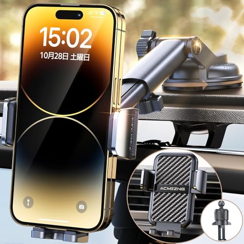 スマホホルダー 車 ACMEZING スマホスタンド【最強の360°回転ベース&進化二重フック】車載 超強力真空吸盤 カー用品 携帯ホルダー 安定性アップ 背面ボタン 片手操作 車用品 携帯スタンド 自由調節 車用 エアコン 吹き出し口 取付け簡単 iPhone/Android4-7インチ多機種と多車種が対応 画像1