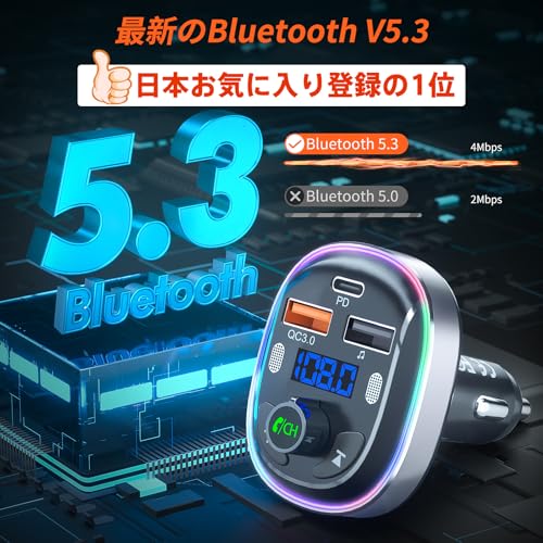【 2025進化モデル】SONRU FMトランスミッター Bluetooth 5.3 デュアルマイク ノイズ軽減 車載充電器 3つポート USB&Type-C QC3.0急速充電 PD30W対応 車載FMトランスミッター 12V/24V車対応 ハンズフリー通話 7色LEDライト シガーソケット USBメモリSiri&Google Assistant対応 日本語取扱説明書 最後 画像