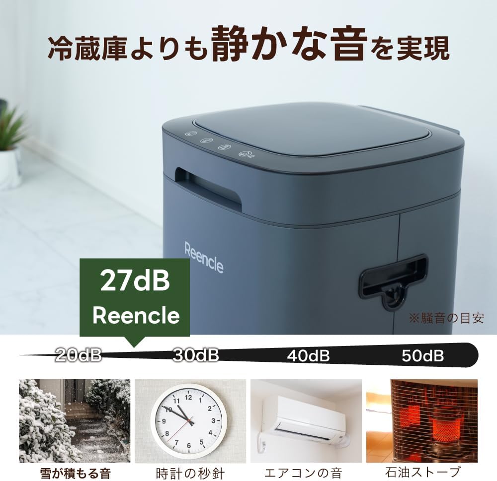 Reencle Prime 家庭用 生ごみ処理機 ハイブリッド式( バイオ式 × 乾燥式 ) 全自動 強力脱臭システム 消音設計 (ブラック) 中間 画像