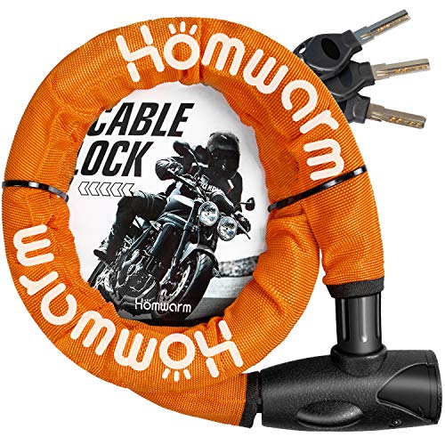 Homwarm バイクロック チェーンロック バイク 自転車 ワイヤーロック φ(直径)22mm×1200ｍｍ 頑丈 盗難防止 鍵3本セット 画像1