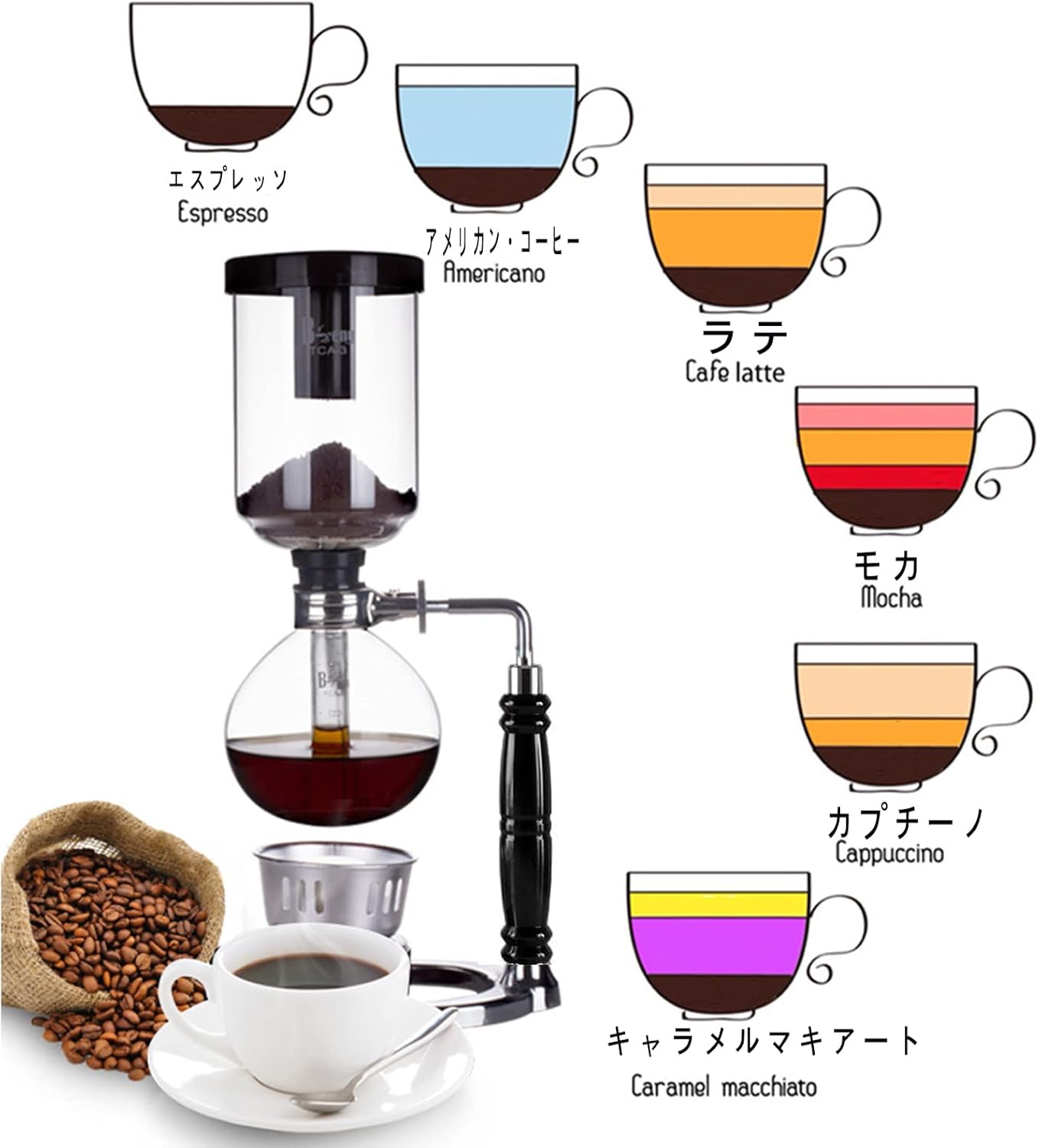 サイフォン式コーヒーメーカー ゴールド 3人用 中間 画像