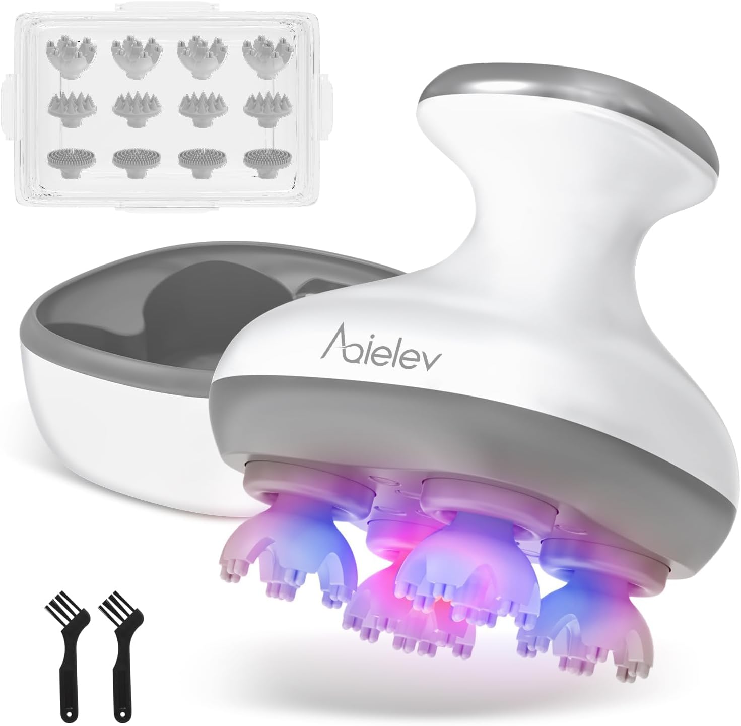 AQielev ヘッドスパ 頭皮ブラシ 電動頭皮ブラシ お風呂 敬老の日【日本監修・レッドドット賞受賞】IPX7防水 多機能 美顔器 AI仿生頭皮スパ スカルプスパ 赤青LED光(630nm＆480nm) 360°正逆回転＆急緩調節 最高で1 万回の振動 深層クレンジング 3種交換ヘッド付属（頭皮/顔/体用）230g軽量 リラックス 美容家電 人間工学設計 日本語説明書付 ギフト 誕生日プレゼント女性 男性 画像1