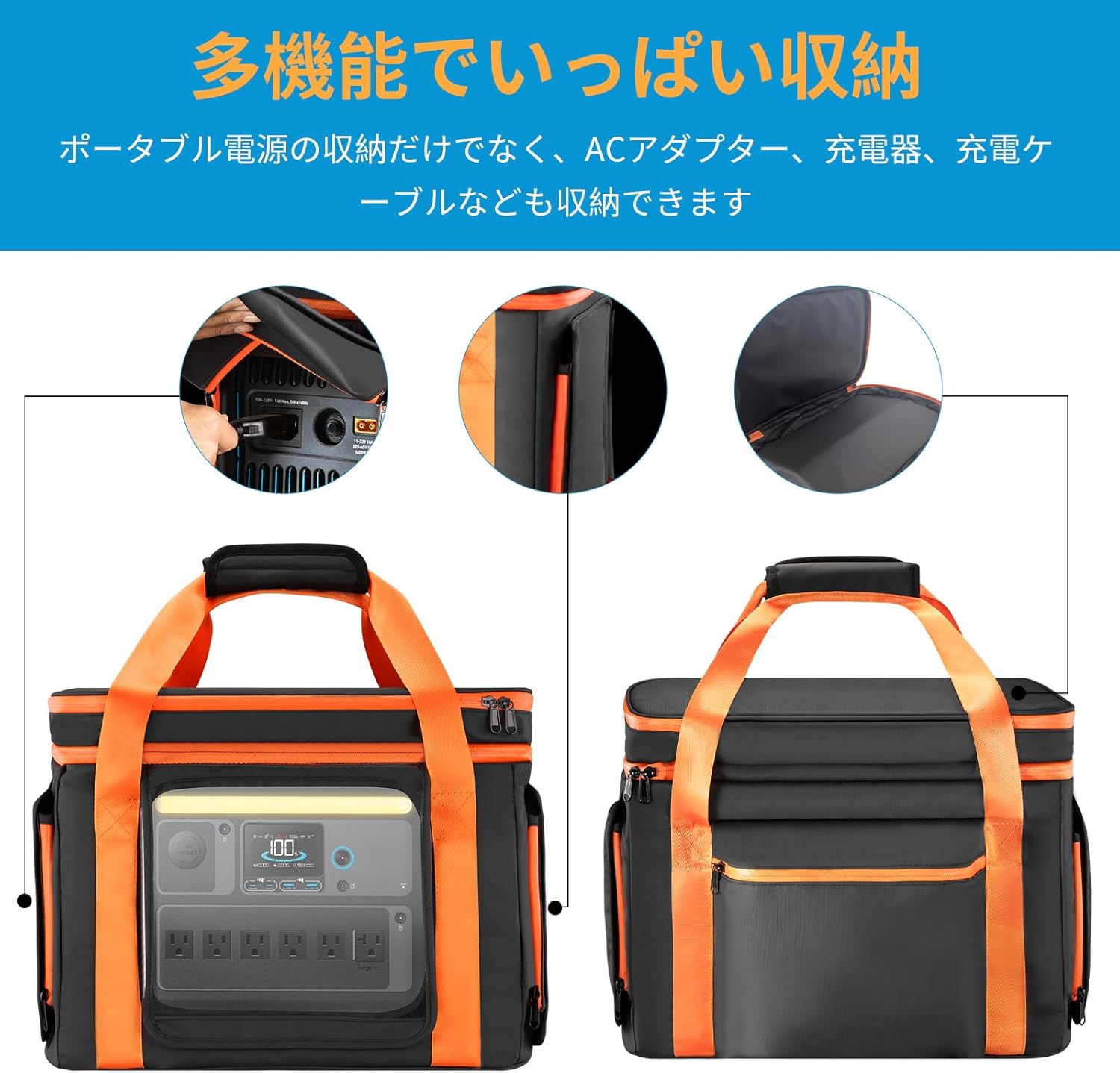 ポータブル電源 収納バッグ Anker Solix C1000 / C800 / Jackery ポータブル電源 240 / 300Plus / 400 / 600Plus / 708 / 1000 / 1000New / EcoFlow DELTA 3/DELTA 3 Plus/RIVER 3/RIVER 3 Plusに適合して 耐衝撃 防塵 防水 キャンプ 外出や旅行用 中間 画像