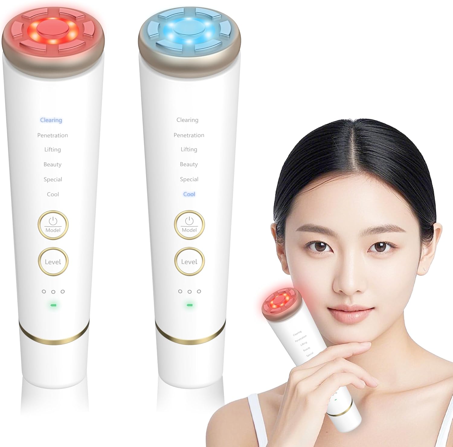 美顔器 1台多役 EMS 高性能 美容器 RF温冷美顔器 多機能美容器リフト アップ イオン 導出 イオン 導入 微電流 マッサ—ジ 温冷ケア 冷感機能 光エステ 6種類モード 3段階レベル 音波振動 目元 口元ケア 肌ケア フェイスケア 毛穴 汚れとり USB充電式 画像1