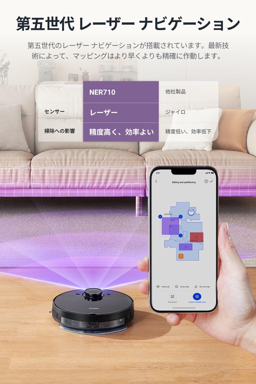 EUREKA(ユーリカ) NER710 ロボット掃除機 8000Pa強力吸引力 水拭き両用 中間 画像