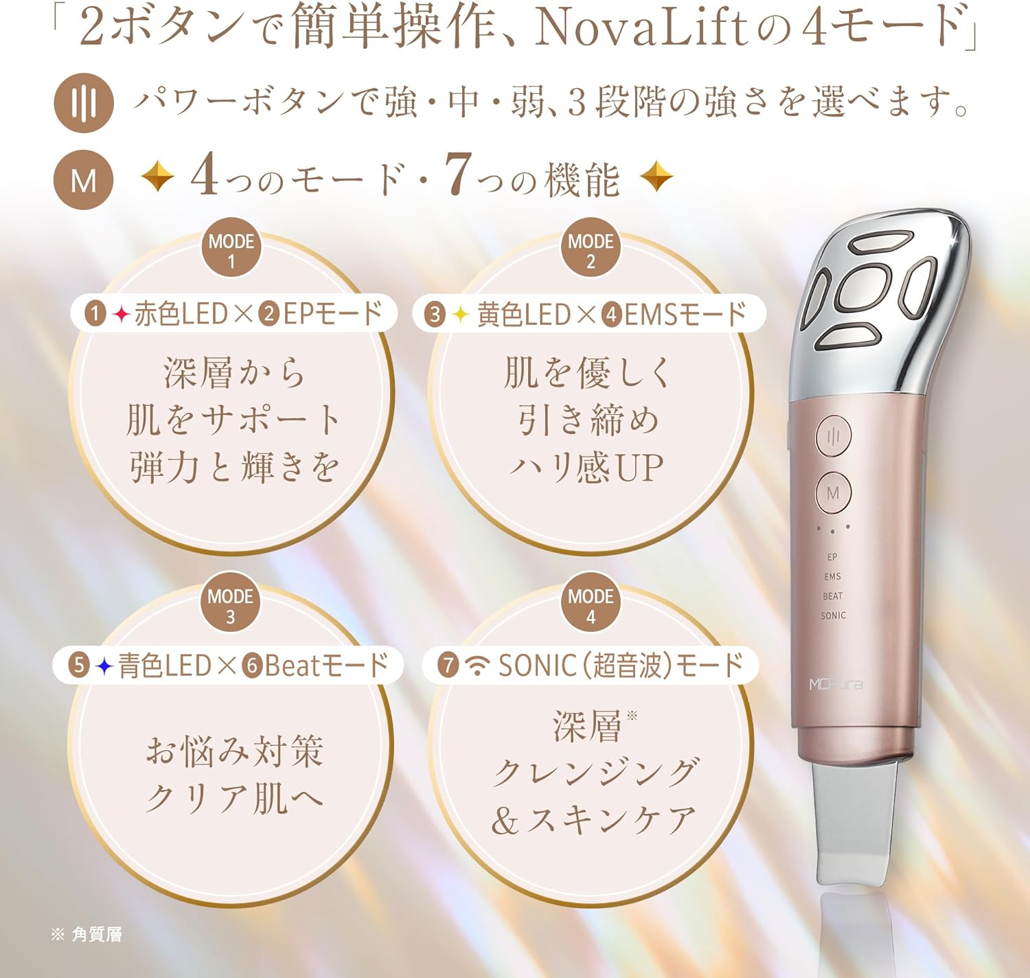 MCAura【国内正規品】美顔器 1台4モード12役 EMS ウォーターピーリング 3色LED搭載 多機能美顔器 光エステ 微電流 超音波振動 毛穴洗浄 肌引き締め 美容器 フェイスケア ボディケア リフトケア 中間 画像