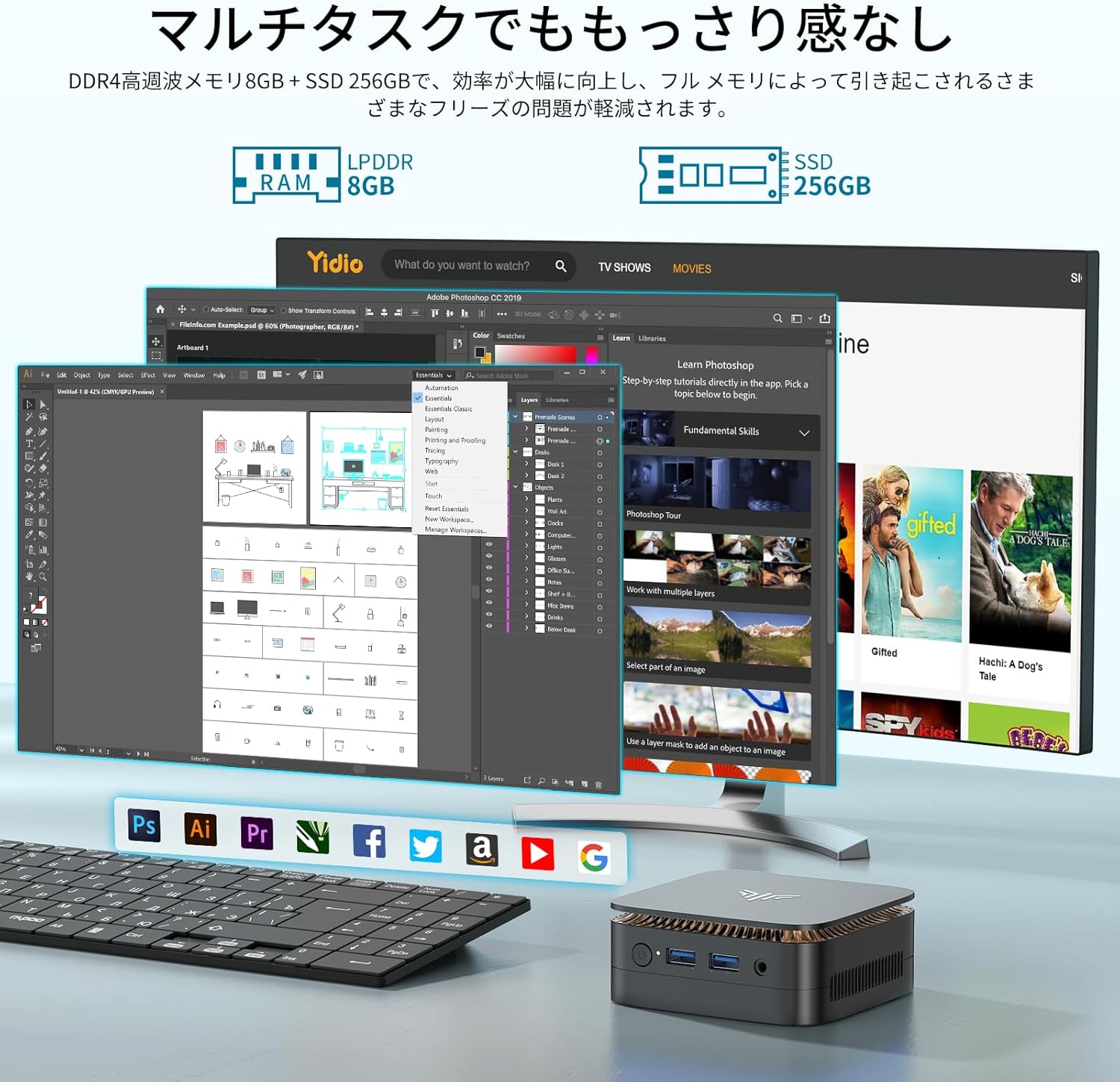 【2025新型・N150より速い】 ミニpc 最大3.60GHz 4C/4T mini pc インテル N97 ミニパソコン Windows11 Pro 8GB DDR4 256GB M.2 SSD 2TB拡大可能 小型pc HDMI2.0+DP1.4 2画面 4K@60Hz USB3.2/LANポート 2.4G/5GWi-Fi BT4.2 省電力mini-pc 高速熱放散 静音 E1小型パソコン 中間 画像