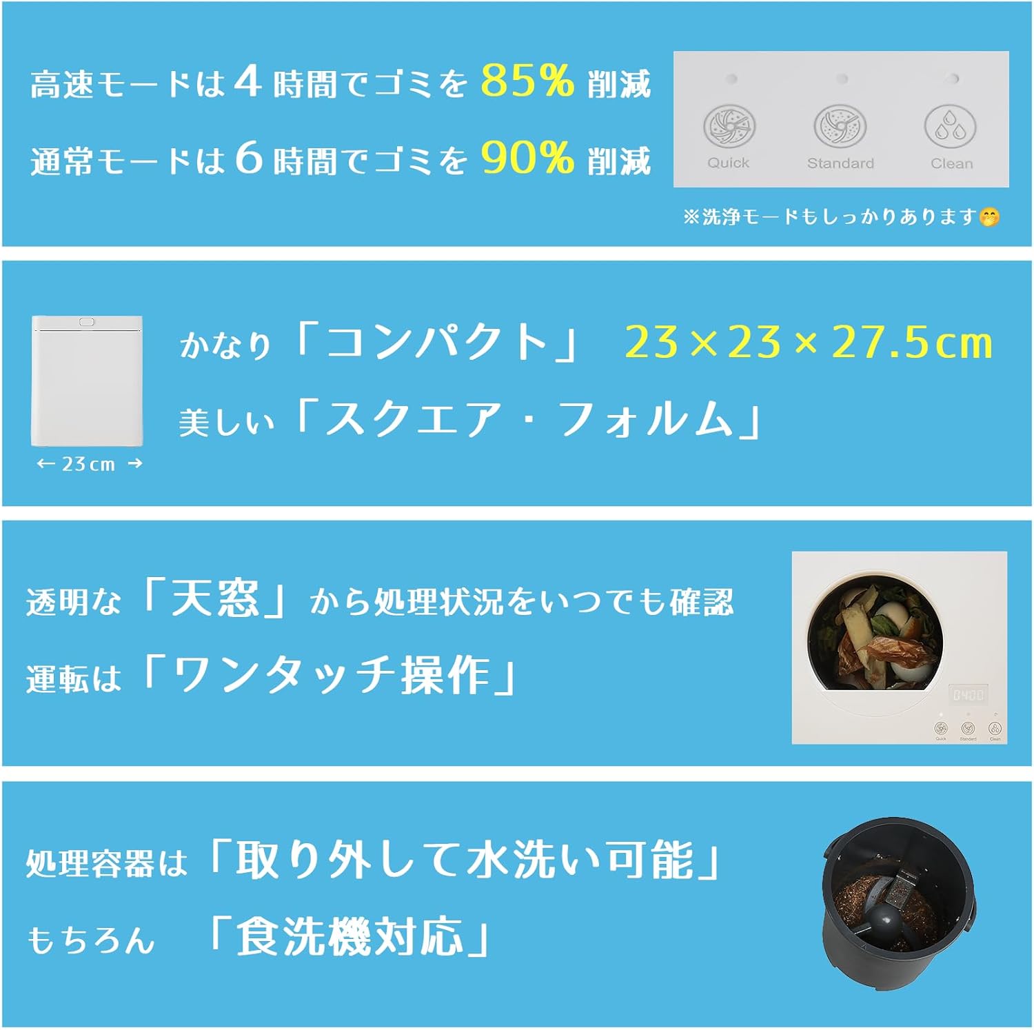 eSoil 家庭用 小型 生ゴミ処理機 粉砕温風乾燥方式の 生ごみ処理機 動作確認用天窓付き SKC-250 (助成金対象) 中間 画像