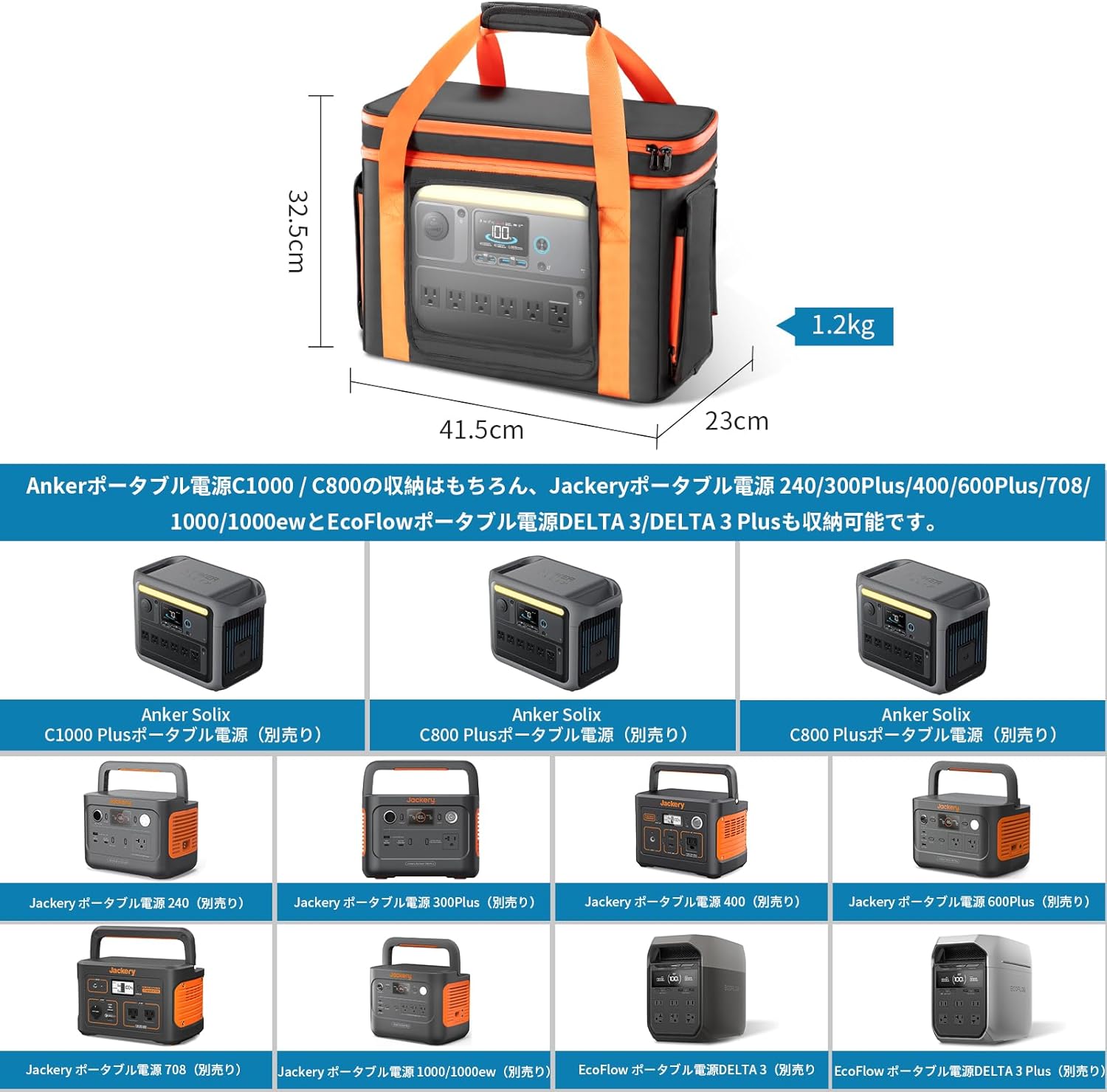 ポータブル電源 収納バッグ Anker Solix C1000 / C800 / Jackery ポータブル電源 240 / 300Plus / 400 / 600Plus / 708 / 1000 / 1000New / EcoFlow DELTA 3/DELTA 3 Plus/RIVER 3/RIVER 3 Plusに適合して 耐衝撃 防塵 防水 キャンプ 外出や旅行用 中間 画像