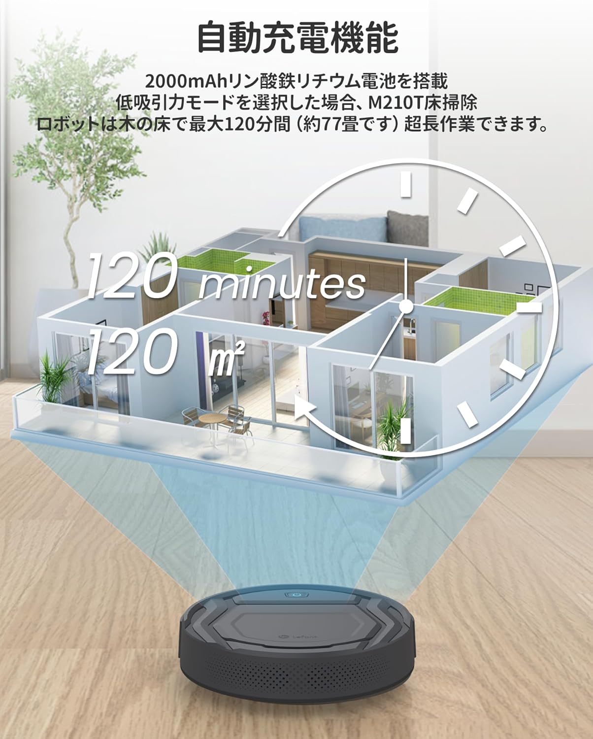 Lefant M210P お掃除ロボット 2200pa強力吸引 カーペット加圧 中間 画像