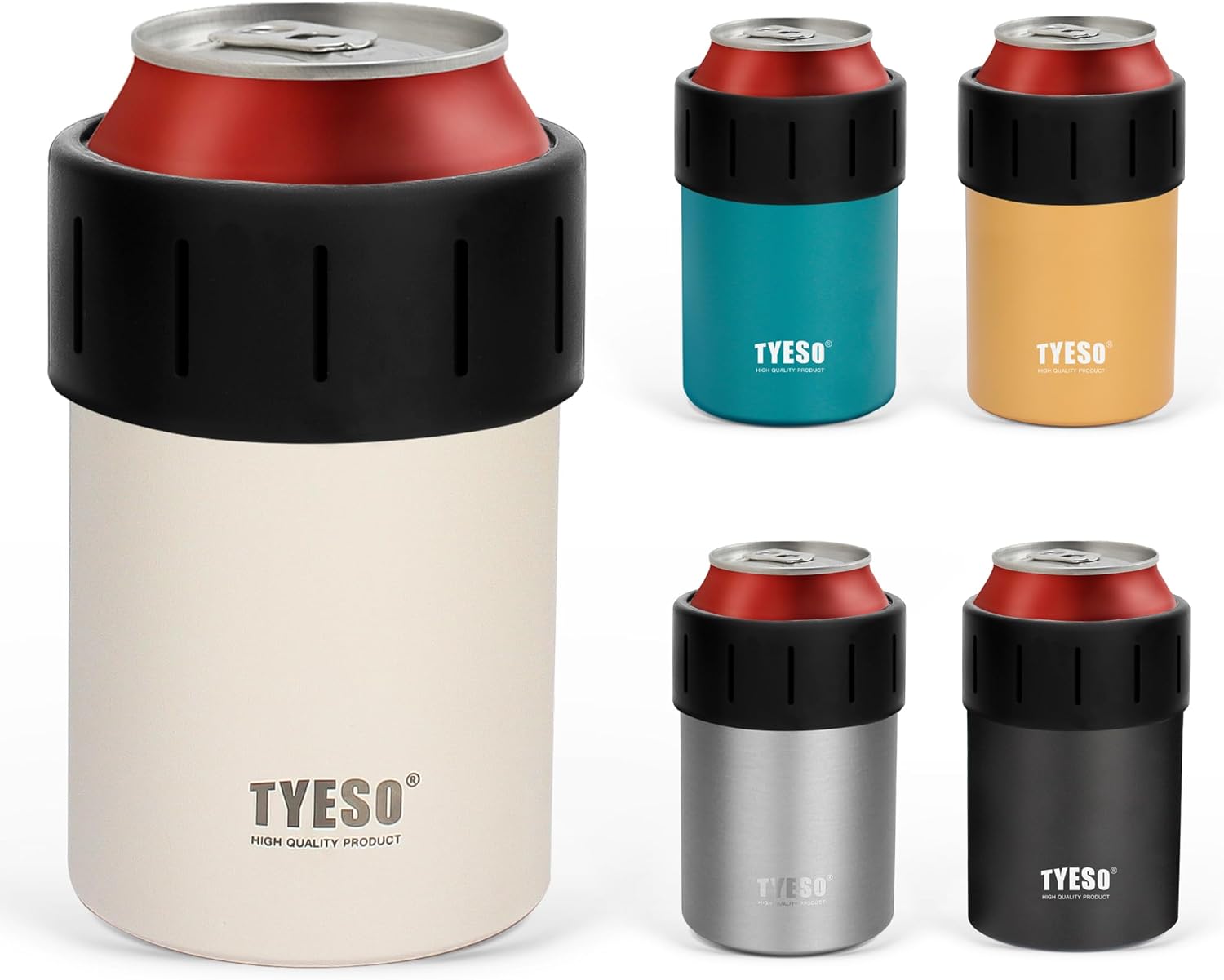 TYESO タンブラー 缶ホルダー 保冷 ペットボトル 保温 保冷缶ホルダー 350ml 缶用 滑り止め 真空断熱 (白, 350ml) 1枚目 画像