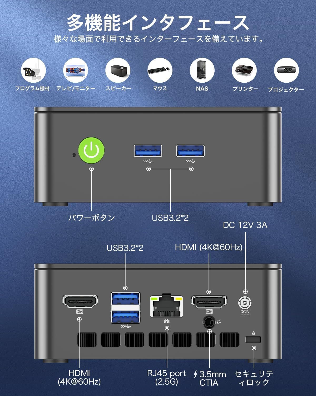 GMKtec ミニpc 最新第12世代インテルAlder Twin-N150 mini pc Windows 11 Pro DDR4 16GB+512GB SSD 4コア/4スレッド 最大周波数3.6GHz WIFI6/BT5.2 TDP 6W 小型PC M.2 2280 NVMe（PCIe3.0）GMKtec ミニパソコン 2.5G有線LANポート付き 静音性 2画面同時出力 G3 Plus 中間 画像