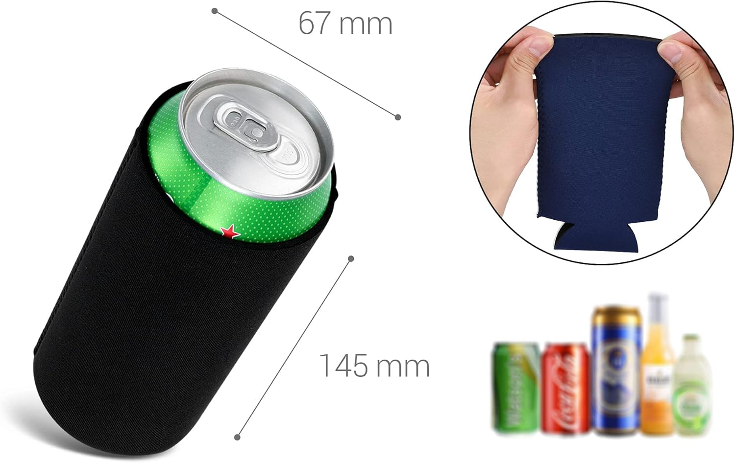 kwmobile 2x 缶クーラー カバー 500ml Can対応 - 缶保冷 ホルダー 7 x 14 cm - 黒色/紺色 中間 画像