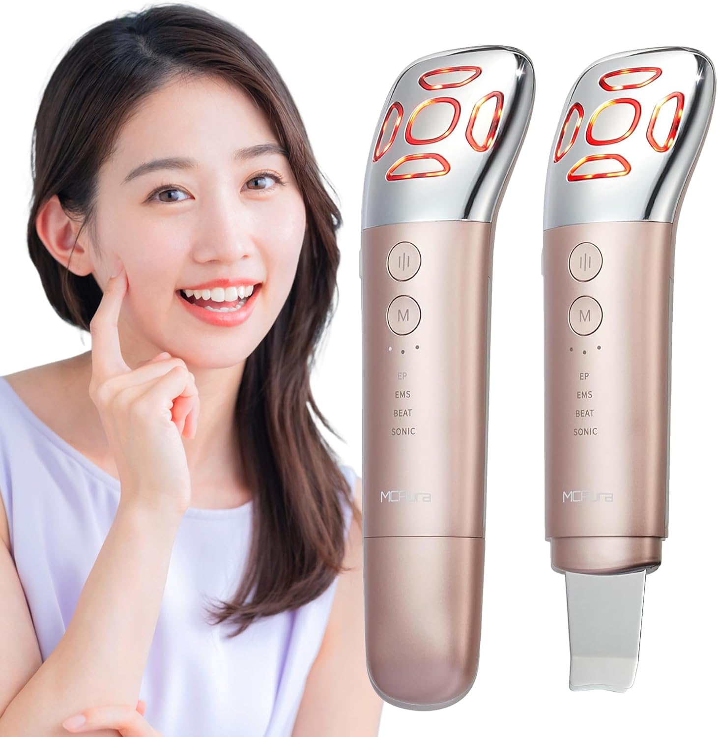 MCAura【国内正規品】美顔器 1台4モード12役 EMS ウォーターピーリング 3色LED搭載 多機能美顔器 光エステ 微電流 超音波振動 毛穴洗浄 肌引き締め 美容器 フェイスケア ボディケア リフトケア 画像1
