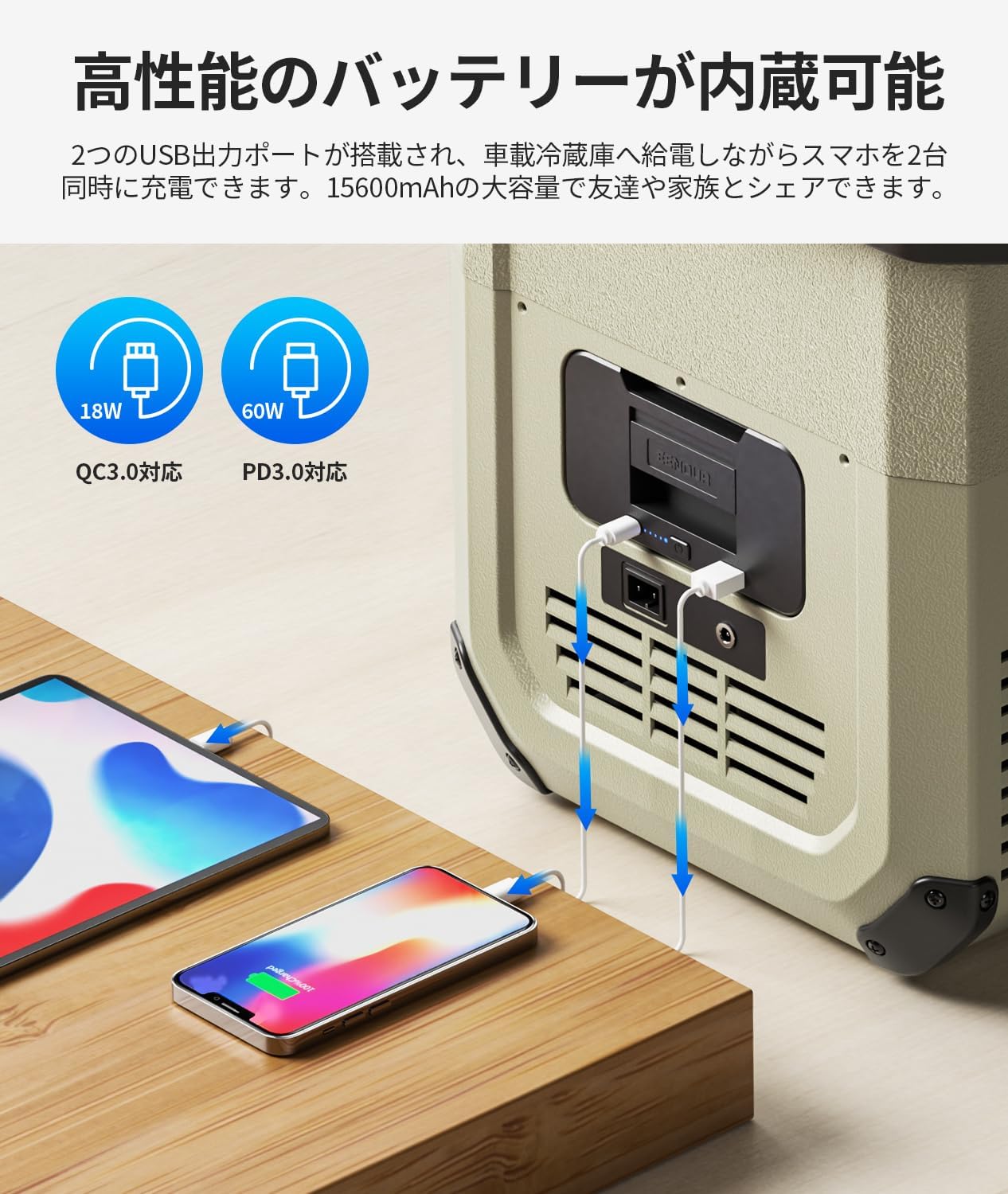 EENOUR 車載冷蔵庫 D18 コードレス冷蔵庫 急速冷凍 中間 画像