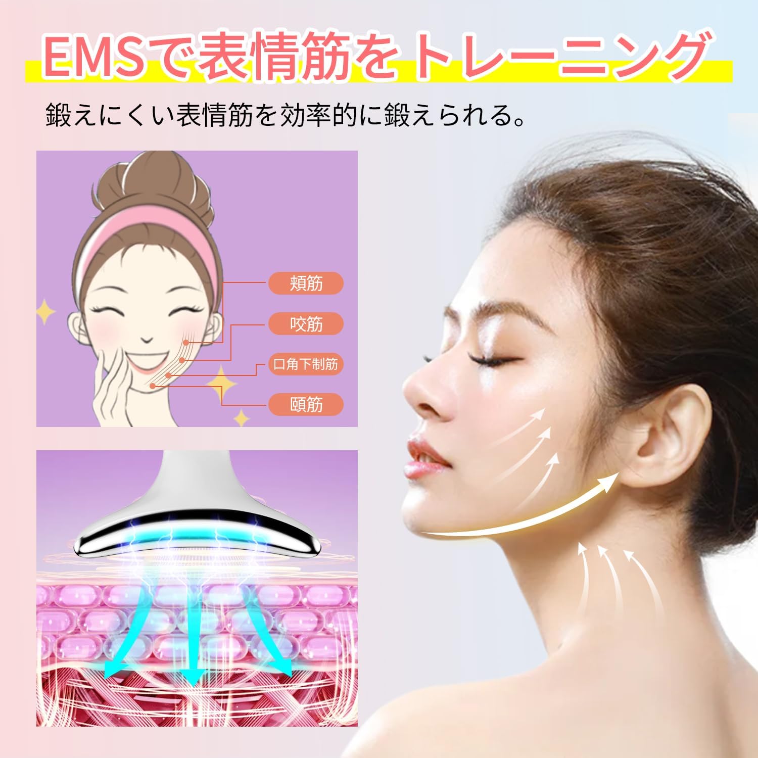 【2025年新進化】美顔器 ems 6モード 4段階レベル 光 エ ス テ 超音波 振 動 温 感 毛穴 v 顔 ネック ケ ア 持ち上げイオン美顔器 多機能 美顔ローラー USB充電式 中間 画像