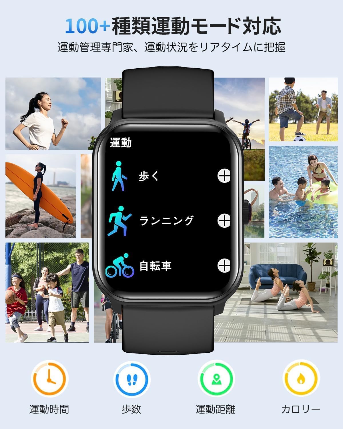 スマートウォッチ 1.9インチ大画面 Bluetooth5.3 通話機能付き iPhone対応 アンドロイド対応 活動量計 歩数計  最後 画像