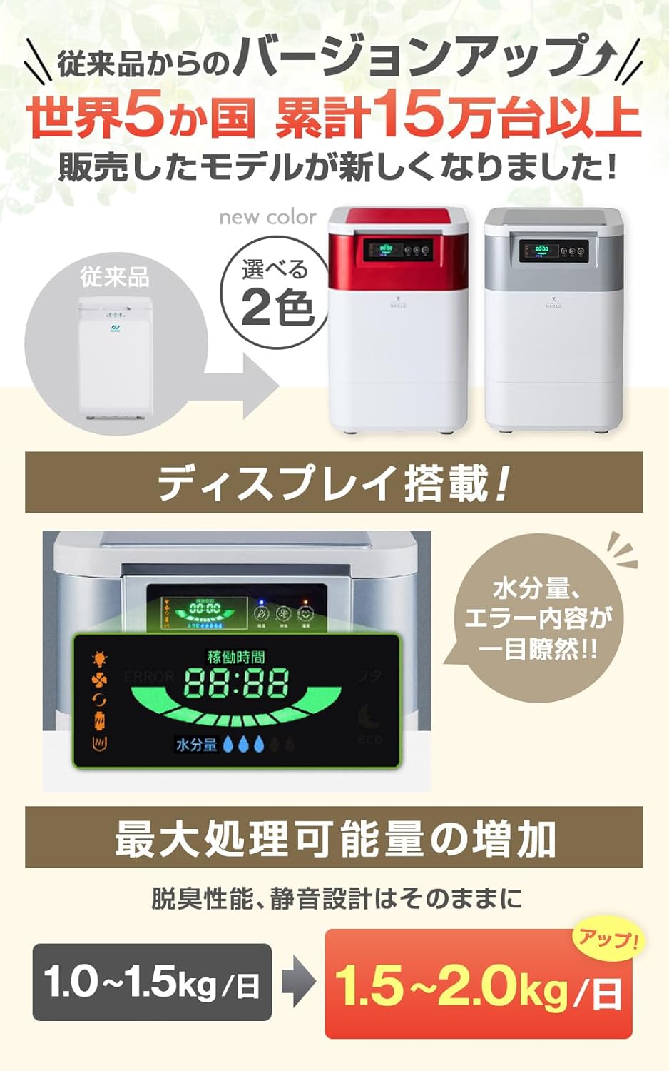 家庭用生ごみ処理機ワンニャクスル(OneNyaNAXLU)ハイブリッド式強力脱臭機能搭載 FD-020 室内用バイオ式 (Silver) 中間 画像