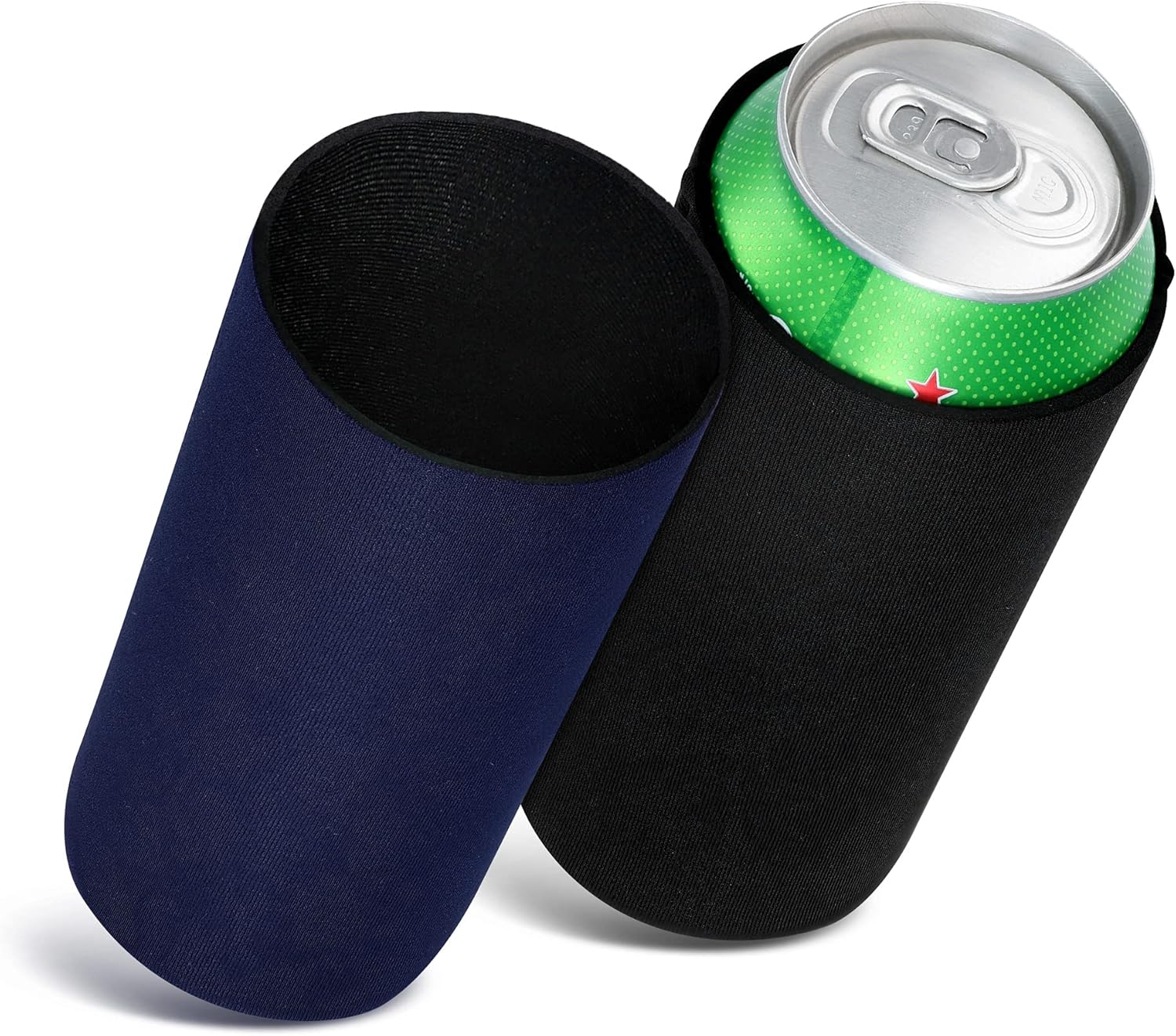 kwmobile 2x 缶クーラー カバー 500ml Can対応 - 缶保冷 ホルダー 7 x 14 cm - 黒色/紺色 最後 画像