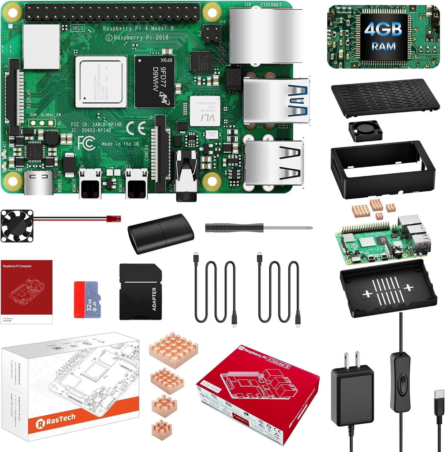 RasTech Raspberry Pi 4 Model B(RAM 4GB) Pi4 4gb セット ラズベリーパイ 32GB 1枚目 画像