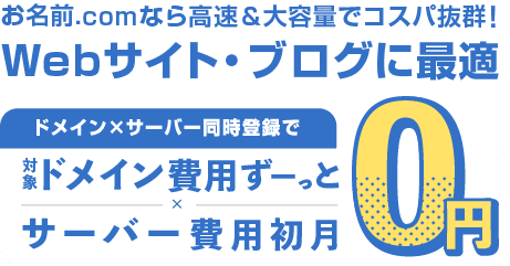 【.com/.net 0円〜】独自ドメインの取得は国内シェアNo.1の<お名前.com> 1枚目 画像