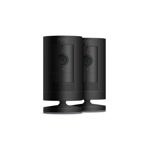 【カメラ2つセット】Ring Stick Up Cam Battery (リング スティックアップカム バッテリーモデル) | 外出先からも見守り可能、屋内・屋外で使える充電式セキュリティカメラ、デバイス盗難補償付き - ブラック | Ring Homeプラン30日間無料体験 画像1