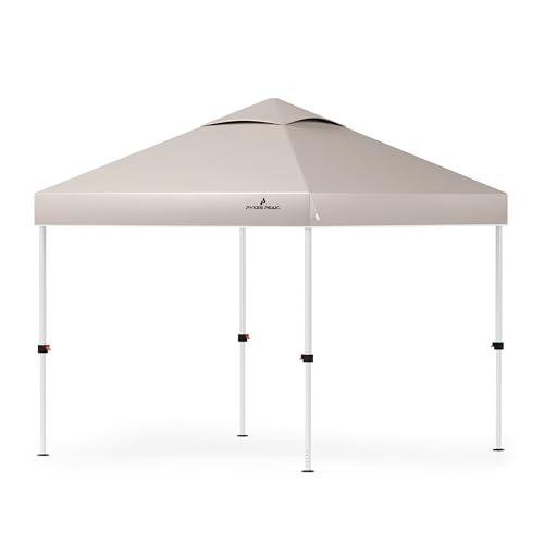 PYKES PEAK (パイクスピーク) ワンタッチ タープテント 2.5m×2.5m 大型 【 組み立て簡単 シルバーコーティング UVカット 遮光 耐水加工 4段階調整 風抜けベンチレーション 】 日除け 日よけ キャンプ アウトドア イベント タープ テント (ライトベージュ) 1枚目 画像