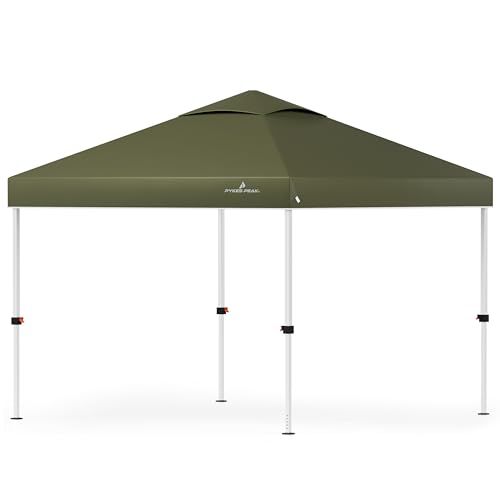 PYKES PEAK (パイクスピーク) ワンタッチ タープテント 3m×3m 大型 【 組み立て簡単 シルバーコーティング UVカット 遮光 耐水加工 4段階調整 風抜けベンチレーション 】 日除け 日よけ キャンプ アウトドア イベント タープ テント (オリーブ) 画像1