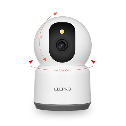 【500万画素・2.4と5G WiFi対応】ELEPRO ペットカメラ 見守りカメラ (1080Pや400万画素より鮮明 2.4Gよりスムーズ カラーナイトビジョン PTZ 自動追尾 スマホで見れる 動体検知 プッシュ通知 音声やライト警告）防犯カメラ セキュリティカメラ 監視カメラ ベビーモニター ベビーカメラ 室内用ネットワークカメラ 玄関カメラ ワイヤレスカメラ ホームカメラ 画像1