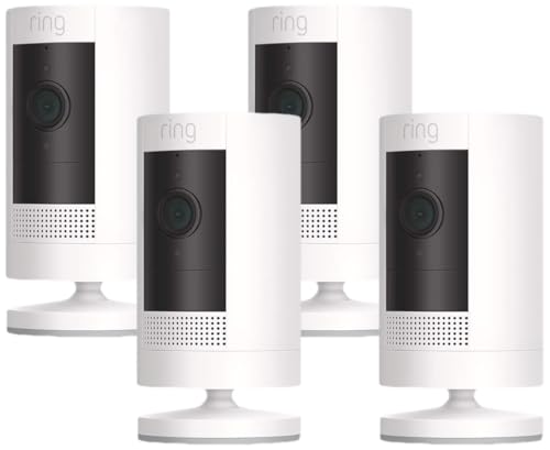【カメラ4つセット】Ring Stick Up Cam Battery (リング スティックアップカム バッテリーモデル) | 外出先からも見守り可能、屋内・屋外で使える充電式セキュリティカメラ、デバイス盗難補償付き - ホワイト | Ring Homeプラン30日間無料体験 1枚目 画像