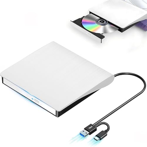 CD DVDドライブ 外付けDVDドライブ 高速処理 8XDVD& 24XCD 光学ドライブ外付け 読取/書込可 バスパワー USB 2.0/3.0&Type-C両接続 外付けCDドライブ Window/Vista/Linux/Mac OS対応 MAC CDドライブ 外付け DVD/CDドライブ 極静音 薄型ポータブル (ジェットブラック) (ホワイト) 画像1