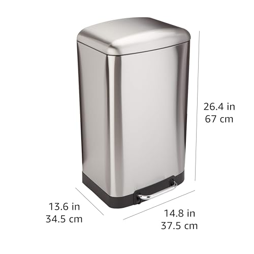 Amazonベーシック ゴミ箱 40L(40リットル) ソフトクローズ 静音 ふた付き ペダル付き スチール製 つや消しステンレス おしゃれ 長方形 中間 画像