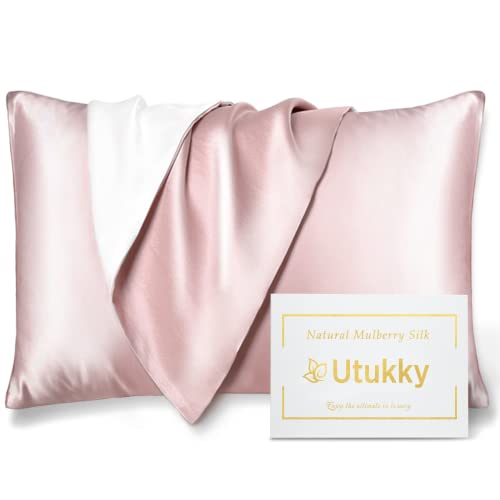 Utukky シルク枕カバー【TVで紹介】まくらカバー 片面シルク 43×63cm 封筒式枕カバー シルクピローケース テンセル 洗える 寝癖軽減 抗菌防臭 美髪・美肌 敏感肌に優しい ギフト 贈り物 四季適応 シルク初心者に 1枚セット ローズ 1枚目 画像