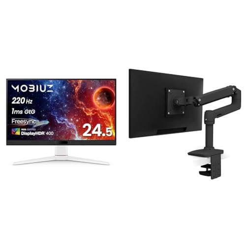 【セット買】ベンキュージャパン BenQ MOBIUZ EX251 ゲーミングモニター(24.5インチ/Full HD/220Hz/1ms/HDR 400/スピーカー搭載/FreeSync/輝度自動調整(B.I.+ Gen2)搭載)+ERGOTRON エルゴトロン LX デスク モニターアーム マットブラック 34インチ(3.2~11.3kg)まで VESA規格対応 45-241-224 1枚目 画像