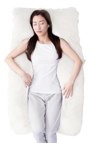 【TV雑誌で多数紹介!】ハグモッチ® 正規品 抱き枕 ふわもち 妊婦 【カバータイプ:ベロア】 安眠 枕 【寝姿勢を保つ/体圧分散】 クッション 大きい【カバー洗える/補充綿付き】エレガントホワイト 1枚目 画像