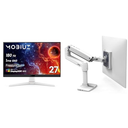 【セット買】ベンキュージャパン BenQ MOBIUZ EX271 ゲーミングモニター(27インチ/Full HD/180Hz/1ms/HDR 400/スピーカー搭載/FreeSync/輝度自動調整(B.I.+ Gen2)搭載)+ERGOTRON エルゴトロン LX デスク モニターアーム ホワイト/白 34インチ(3.2~11.3kg)まで VESA規格対応 45-490-216 1枚目 画像