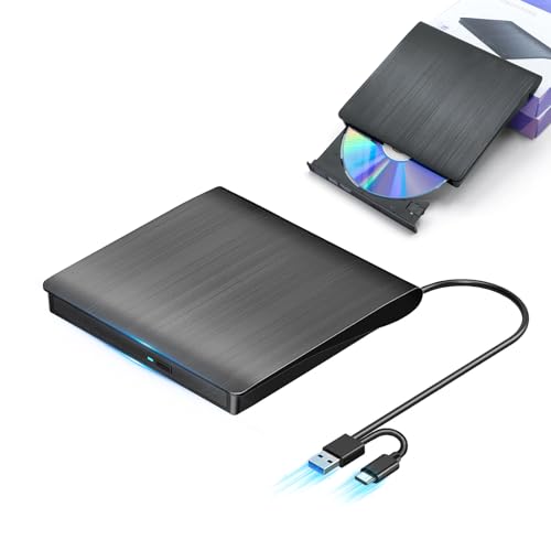 外付けDVDドライブ 高速処理 8XDVD& 24XCD 光学ドライブ外付け 読取/書込可 バスパワー USB 2.0/3.0&Type-C両接続 外付けCDドライブ (ブラック) 画像1