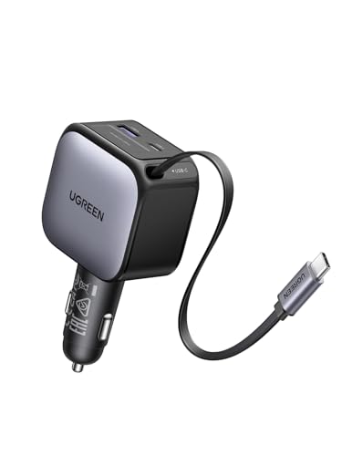 UGREEN 【70cm巻き取り式】3ポート 合計60W シガーソケット 上部コード磁力収納可能 片手で 長さ・角度調整可能 「運転用 車の便利グッズ 収納 」 PD・PPS対応 スマホ・タブレットなどType-C適合 iphone17シリーズ 1枚目 画像